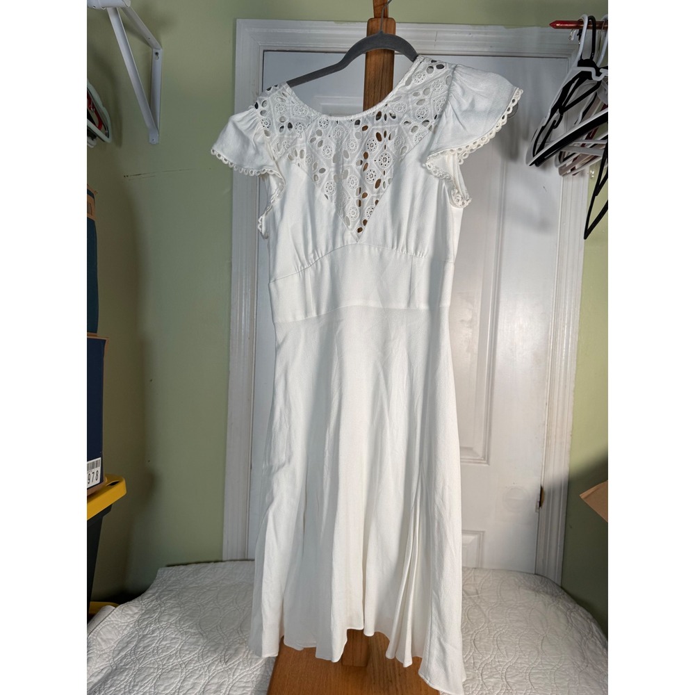 Lenon White Eyelet Lace Flutter Sleeve Midi Dress NWT